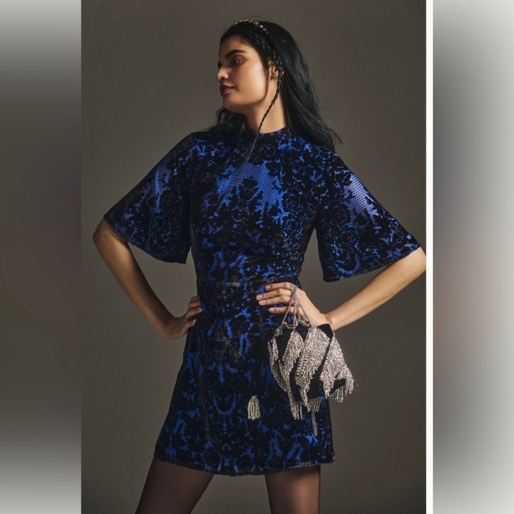 Anthropologie Mock - Neck Velvet Mini Dress